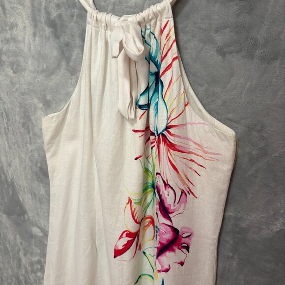 Tommy Bahama 100% Linen Floral Halter Shift Dress L Tropical Hibiscus Print - Picture 5 of 10